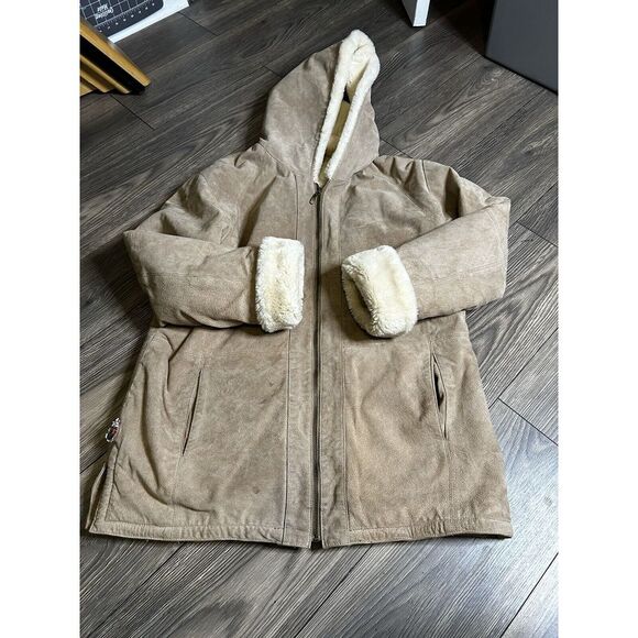 St. John's Bay Jackets & Blazers - St. John's Bay Washable Size Large Suede Jacket With Faux Fur Lining & Hood Sz L